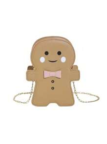 2023 新款alien包,可愛卡通薑餅人肩包,斜跨包,純色pu防水布料,輕盈便攜,適用於校園使用 - 卡其色 - 查看 7