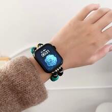 串珠手錶帶,綠色破裂珠珠,時尚替換手鍊適用於38/40/41/42/44/45/49mm Apple Watch Series 8/7/6/5/4/3/2/1 - 綠色 - 查看 8