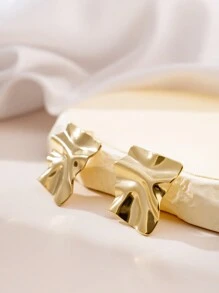 1對女款不銹鋼折疊幾何耳環,18k金鍍極簡風耳環 - 金色 - 查看 1