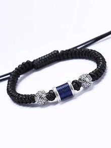 1個手編手工男士招財鈕扣手鍊,適合日常佩戴 - 銀色金錢珠男士手繩 - 查看 16