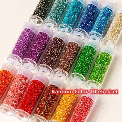 Yiwu Qiyou Accessories Co., LTD 10颗/套 2毫米波西米亚风格玻璃珠，颜色随机，多色带银色边缘，适合刺绣、手工珠宝制作