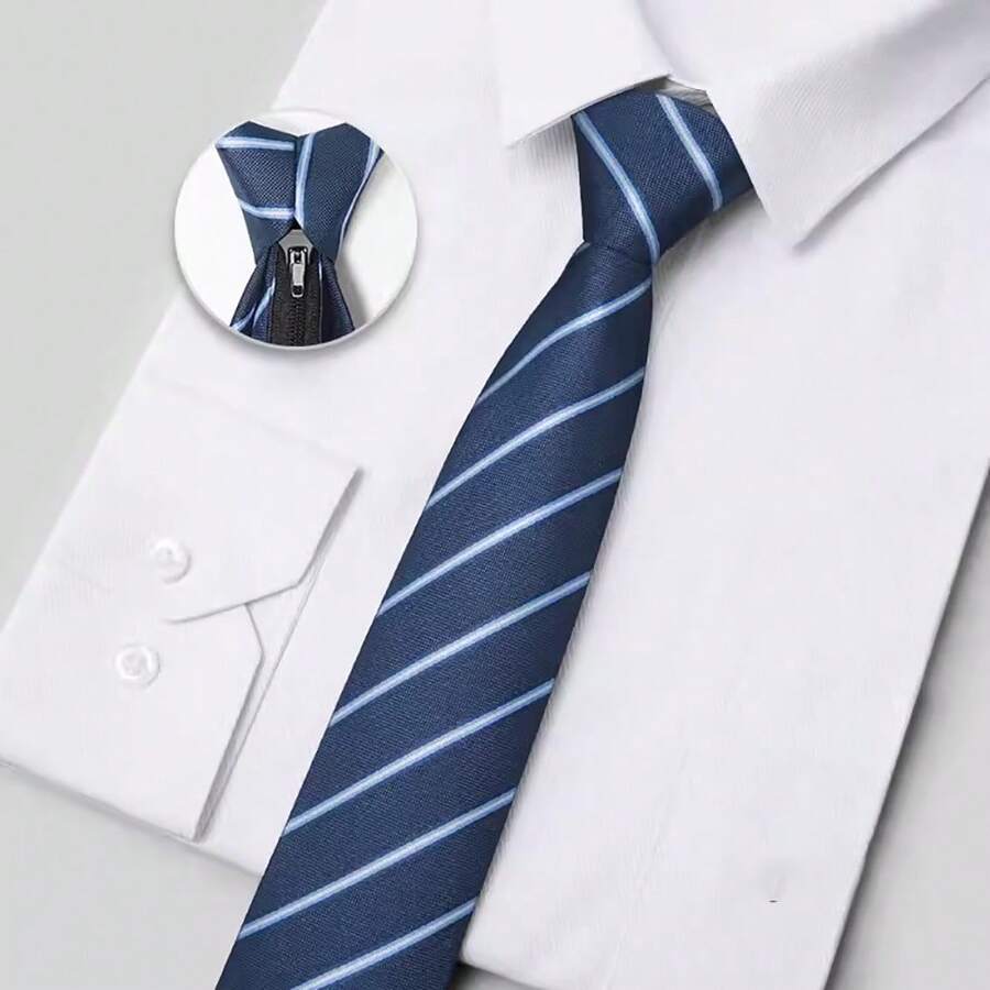 1200針男士高端經典商務無拉鍊領帶,適用於新郎婚禮、宴會和禮物,7cm寬 - 藍色 - 查看 1