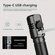 1pc P50 LED USB C Rechargeable Mini Flashlight, 8000lm Powerful Zoomable Flashlight, Can Be Turned Off With One Click, 3 Mode, Tyep C Cable Charging - Short Version (with 18350 Battery) - View 9