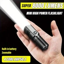 1pc P50 LED USB C Rechargeable Mini Flashlight, 8000lm Powerful Zoomable Flashlight, Can Be Turned Off With One Click, 3 Mode, Tyep C Cable Charging - Short Version (with 18350 Battery) - View 3