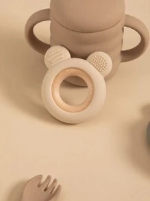 1入組寶寶矽膠木製咬咬環,可愛的小熊嬰兒餵養紓壓牙齒玩具,新生兒健康護理,寶寶配件 - 粉色 - 查看 5