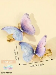 3对优雅、漂亮、精致的蝴蝶钻石发夹，适合青少年佩戴，圣诞节和日常佩戴皆宜，也是一份不错的礼物。 - 紫色 - 查看 2