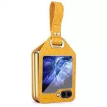 VIETAO Hand Holder Electroplated Leather Phone Case Compatible With Samsung Galaxy Z Flip 5 5g Flip5 Stand Mobile Cover - Yellow - View 1