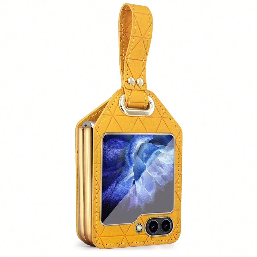 VIETAO Hand Holder Electroplated Leather Phone Case Compatible With Samsung Galaxy Z Flip 5 5g Flip5 Stand Mobile Cover - Yellow - View 1