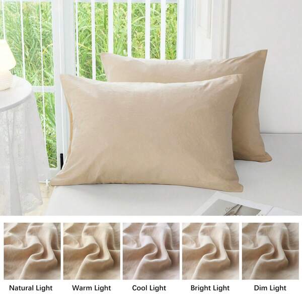 MILDLY 2pcs Ultra Soft Plain Pillowcase, 120GSM Washed Microfiber