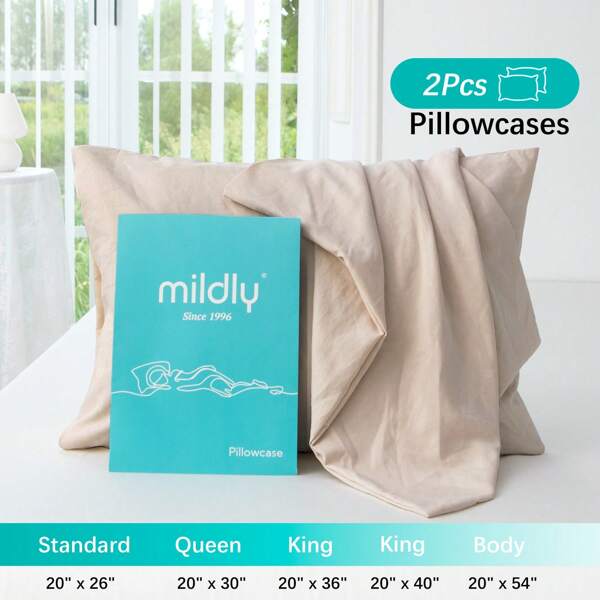 MILDLY 2pcs Ultra Soft Plain Pillowcase, 120GSM Washed Microfiber