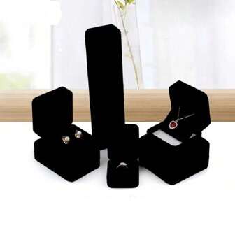 1pc Velvet Jewelry Box Ring Earrings Holder Bracelet Bangle Box Pendant Necklace Organizer Jewelry Storage Case Gift Packaging Boxes Black And Red Available