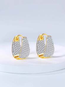 1對金鍍華麗女士時尚耳環,配備滿柔光鑽石 - 金色 - 查看 1