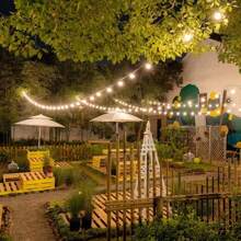 G40 戶外串燈 32.3 公尺、26.2 公尺、17.07 公尺、12.8 公尺、9.1 公尺、5.5 公尺防水防摔 Led 暖白光 2700k 燈泡適合庭院陽台門廊咖啡廳小酒館聖誕節婚禮生日派對裝飾串燈黑線 - 黑色 - 查看 8