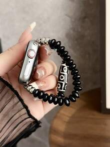 1入組男女適用蘋果手錶錶帶,可用於1/2/3/4/5/6/se系列, 38/40/41/42/44/45/49mm,時尚手腕帶 - 黑色 - 查看 6