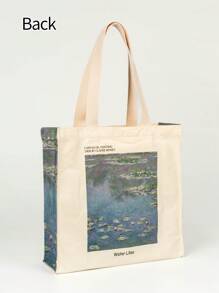 Claude Monet Water Lilies Oil Painting Art Canvas Tote Bag For Women Girl Reusable  Tote Bag Foldable Large Capacity Leisure Shopping Bag