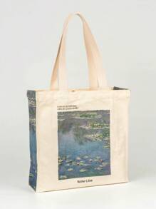 Claude Monet Water Lilies Oil Painting Art Canvas Tote Bag For Women Girl Reusable  Tote Bag Foldable Large Capacity Leisure Shopping Bag
