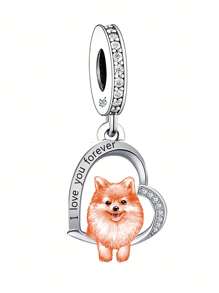 1pc Exquisite Cubic Zirconia & Dog Decor Heart Silver DIY Pendant For Men Women For DIY Jewelry Making - Silver - View 12