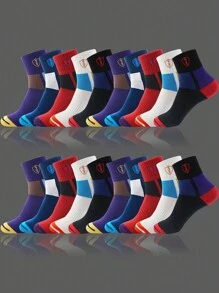 20 Pairs Mixed Men's Anti-Odor, Moisture Wicking Crew Socks With Letter And Color Block Design, Suitable For Spring And Autumn - Multicolor - View 1