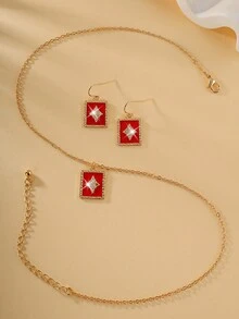 1set French Style Exquisite Micro-Inlaid Gemstone Oil-Drop Version Poker Card Heart A Necklace And Earrings Set - Yellow Gold - View 4