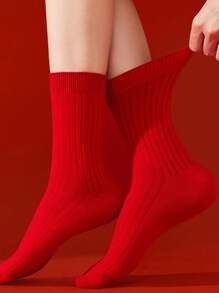 5 đôi tất ống cao cổ dáng gấu dễ thương cho mùa thu đông dành cho học sinh - Đỏ - Xem 5