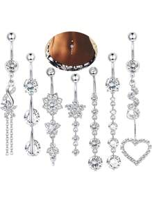 7 款时尚心形花朵长吊坠肚脐环女士身体穿孔肚脐环套装情人节、妈妈、母亲、母亲节、礼物 - 套裝 - 查看 11