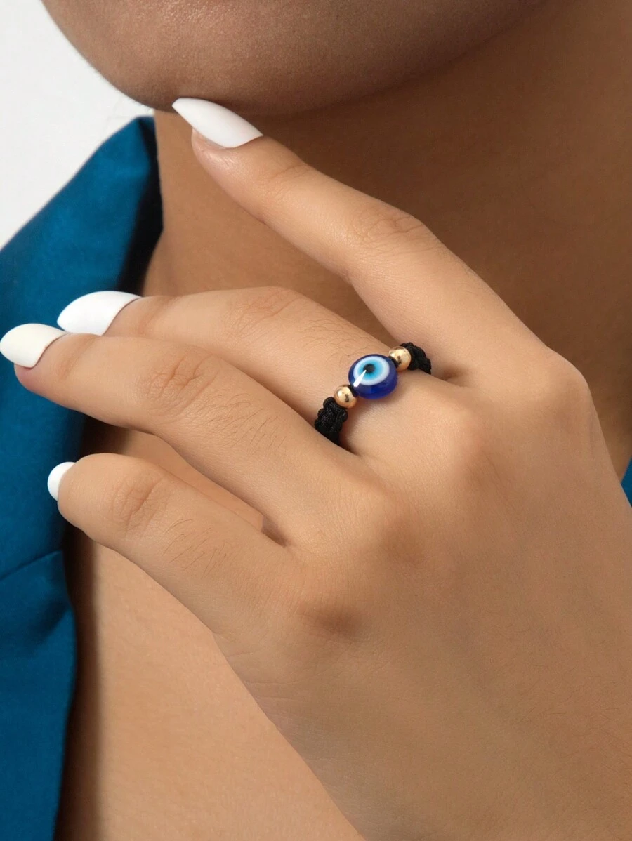 1pc Adjustable Unisex Devil's Eye Couple's Ring - Black - View 1