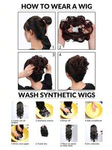 0.9盎司（4个）天然黑色波浪凌乱发髻发圈，合成蓬松发髻假发片，适合女性和女孩 - Black-brown - 查看 7