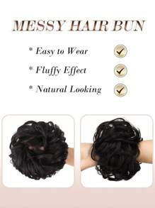 0.9盎司（4个）天然黑色波浪凌乱发髻发圈，合成蓬松发髻假发片，适合女性和女孩 - Black-brown - 查看 3