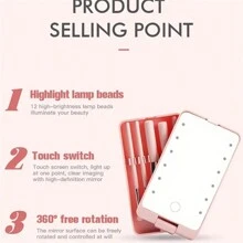 Led Portable Makeup Mirror With Rotating Folding Mirror, Brush Holder And Storage Box Vanity Mirror For Home Tabletop Decoration, Bathroom, Dresser Vanity & Countertop Bedroom Travel Dormitory Mirror Women Gift - White - View 2