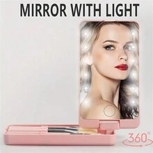 Led Portable Makeup Mirror With Rotating Folding Mirror, Brush Holder And Storage Box Vanity Mirror For Home Tabletop Decoration, Bathroom, Dresser Vanity & Countertop Bedroom Travel Dormitory Mirror Women Gift - White - View 6