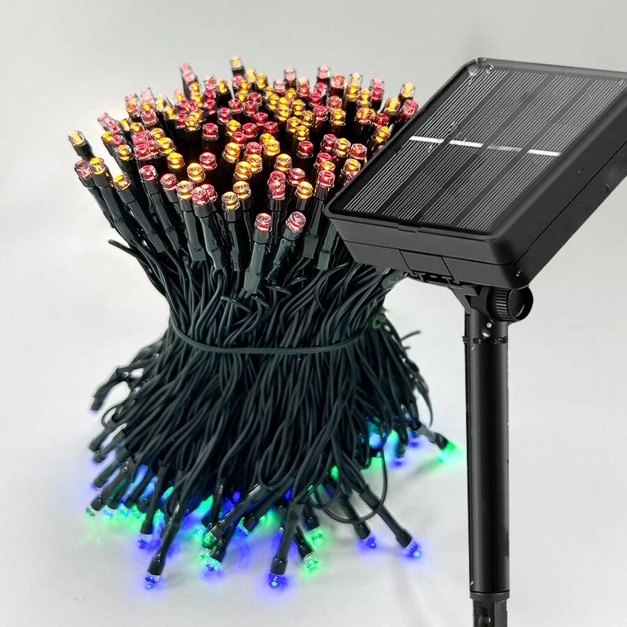 300led 太阳能仙女灯，适合户外使用，IP65 防水，8 种照明模式，适用于圣诞装饰、圣诞树装饰、露营、婚礼、摄影、户外派对装饰等，适用于小路、庭院、露台的户外花园照明 - 彩色 - 查看 1