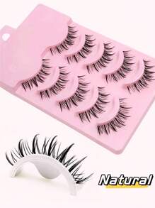 Asiteo 5 Pairs Manga Lashes Soft Lashes Natural Look Wispy Faux Mink Full Strip Eyelashes Daily Dating Makeup - Black - View 5