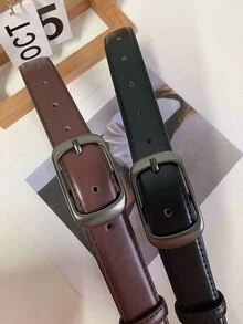 1個女士針扣皮帶,黑色極簡休閒牛仔腰帶,適合日常通勤 - 咖啡 - 查看 2