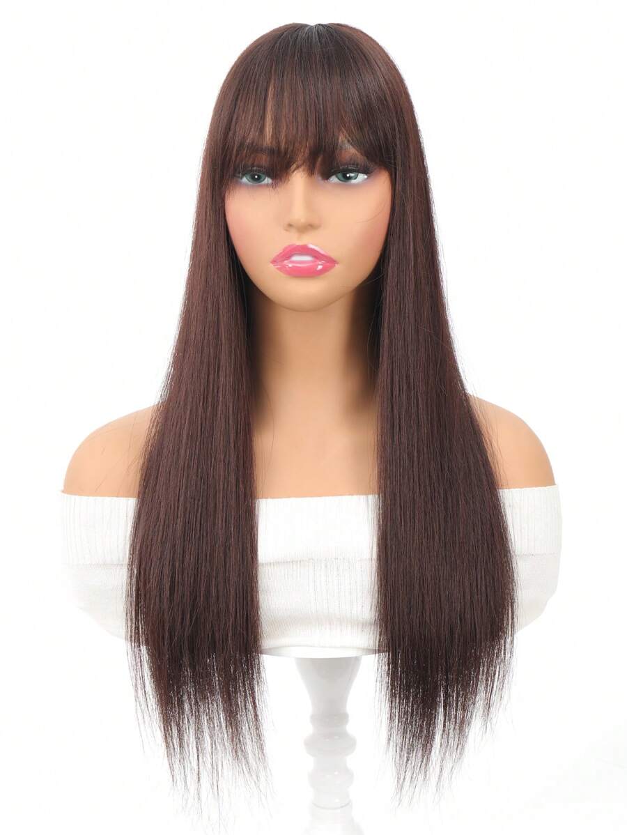 Synthetic 24 Inch Long Straight Topper Hair Piece With Bangs Head