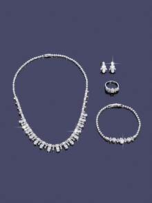 bedazzled 5入組奢華立方體裝飾珠寶套裝新娘用 - 白色 - 查看 7