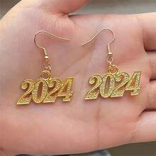 1對精美且時尚的2024數字年號設計垂墜耳環,適用於女性,創意珠寶,適用於派對和新年禮物 - 銀色 - 查看 4