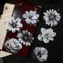 10入組寵物貼紙,墨水染花卉系列,全息銀色復古花卉設計,適用於手帳剪貼簿 - 彩色 - 查看 2