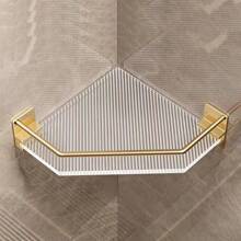 Gold & Clear Triangle Bathroom Storage Rack For Toiletries And Cosmetics, No-Drill