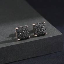 1 对方形耳钉，男士黑色时尚耳环，嘻哈风格珠宝