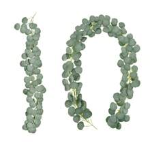 1入組人造尤加利葉藤花環,綠色人造植物藤葉,仿真尤加利葉綠葉花環葡萄藤用於婚禮桌布中心拱門新娘派對裝飾、家居裝飾 - 綠色 - 查看 1