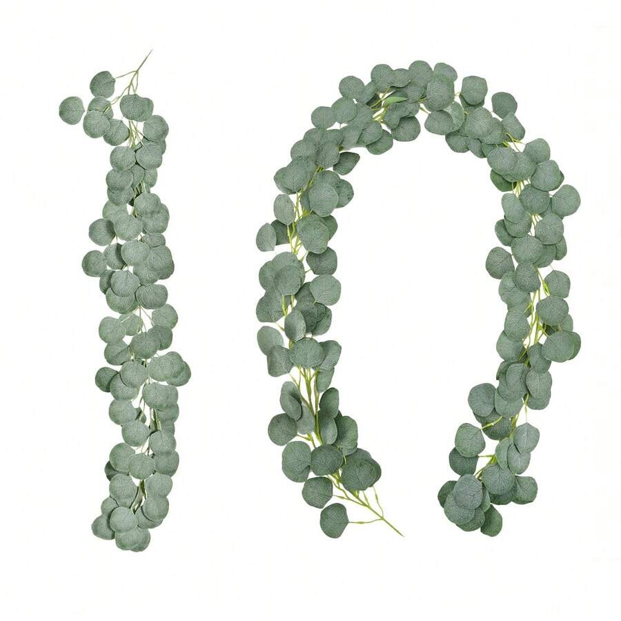 1入組人造尤加利葉藤花環,綠色人造植物藤葉,仿真尤加利葉綠葉花環葡萄藤用於婚禮桌布中心拱門新娘派對裝飾、家居裝飾 - 綠色 - 查看 1