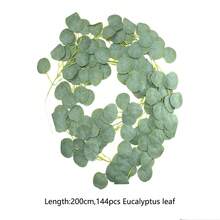 1入組人造尤加利葉藤花環,綠色人造植物藤葉,仿真尤加利葉綠葉花環葡萄藤用於婚禮桌布中心拱門新娘派對裝飾、家居裝飾 - 綠色 - 查看 5