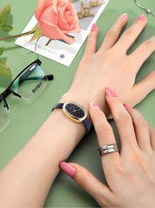 1pc Women's Retro Minimalist Style Bar Scale Quartz Leather Belt Watch, Suitable For Daily Decoration
