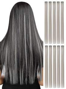 10 件裝20 吋合成編織夾式直髮接髮,有多種顏色可供選擇：紅色、黑色、黃色、蓮花花、翡翠綠、天藍色、灰色、寶藍色、紫色、勃根地適合初學者,設計輕鬆適應各種場合 適合cosplay派對和y2k風格髮飾 準備好迎接即將到來的聖誕節和新年慶祝活動 - 灰色 - 查看 2