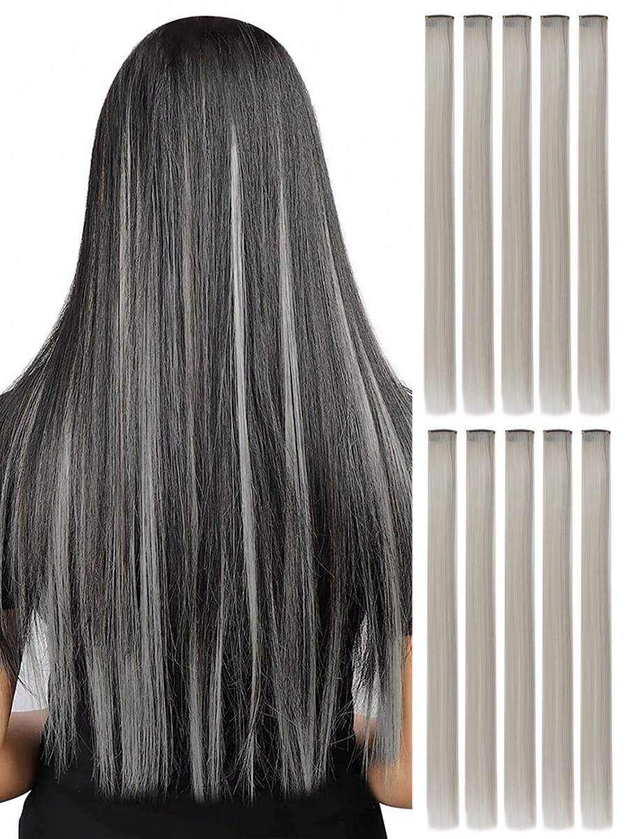 10 件裝20 吋合成編織夾式直髮接髮,有多種顏色可供選擇：紅色、黑色、黃色、蓮花花、翡翠綠、天藍色、灰色、寶藍色、紫色、勃根地適合初學者,設計輕鬆適應各種場合 適合cosplay派對和y2k風格髮飾 準備好迎接即將到來的聖誕節和新年慶祝活動