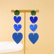 1 女款時尚壓克力心型閃閃發光耳環,情人節送給朋友的完美禮物,千禧年風格珠寶 - 藍色 - 查看 8