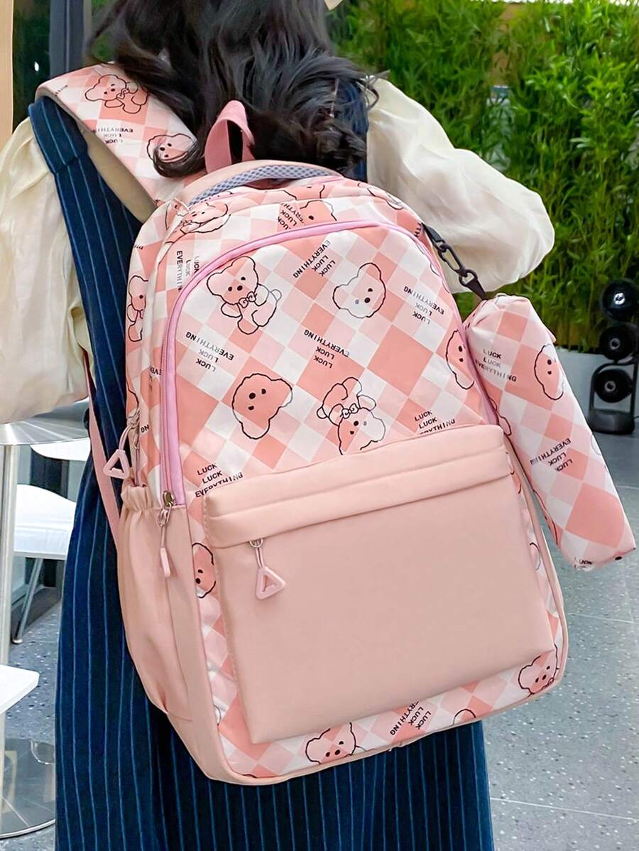 輕巧、便攜、大容量、粉色2入組背包和筆袋,適用於小學和初中女童,可愛的學生書包組合學校背包,學校袋套裝適用於大學生、青少年男女,非常適合大學、國中、高中、戶外、徒步旅行、攀登、體育館、運動、戶外活動,返校季節 - 粉色 - 查看 1