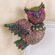復古宮廷風格經典男女通用貓頭鷹水晶重工業胸針和巴洛克動物設計水鑽徽章適合連身裙、配件、珠寶禮品 - 粉色 - 查看 5
