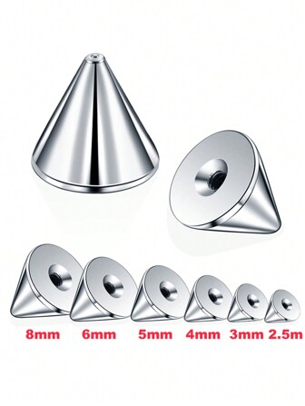 50pcs Stainless Steel Replacement Parts Cone-Shaped Tag For Ear/Nose/Eyebrow/Tongue Barbell Piercing Accessories, 14g 16g Diy Jewelry Making