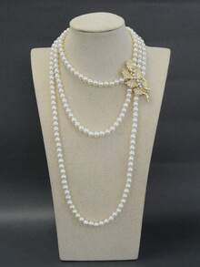 1套女性金色和白珍珠合金鑲嵌楓葉胸針和項鍊diy珠寶製作套件,婚禮,派對配飾,情人節禮物 - 金色 - 查看 2